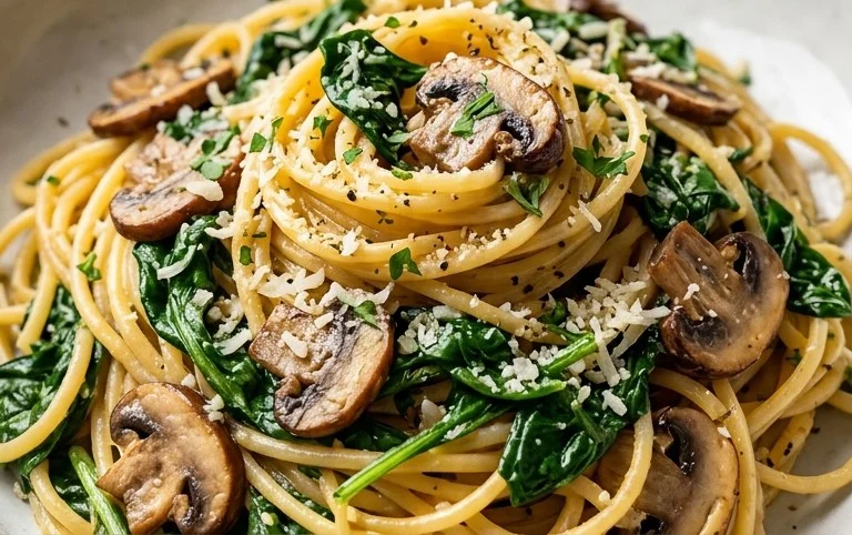 One-Pot Garlic Parmesan Pasta with Spinach and Mushrooms