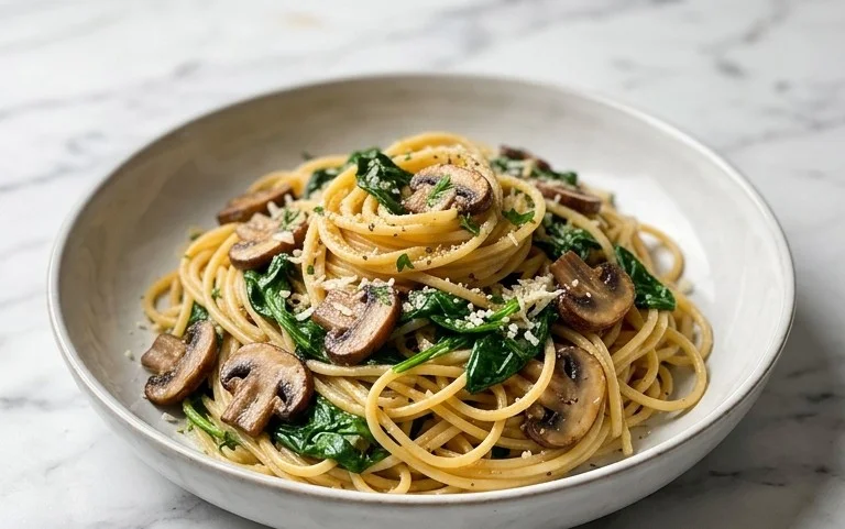 One-Pot Garlic Parmesan Pasta with Spinach and Mushrooms