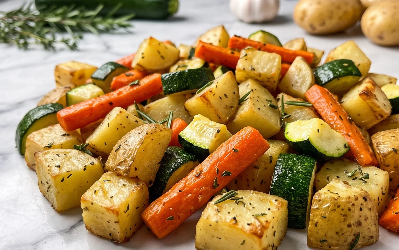 Garlic Herb Roasted Potatoes Carrots and Zucchini