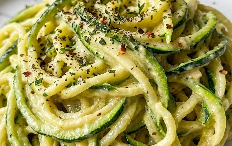 Zucchini-Spaghetti in cremiger Sauce– Zoodles