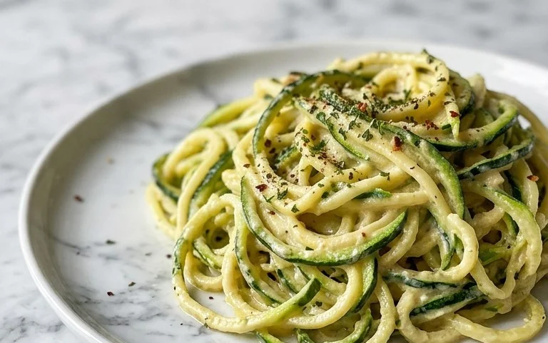 Zucchini-Spaghetti in cremiger Sauce– Zoodles