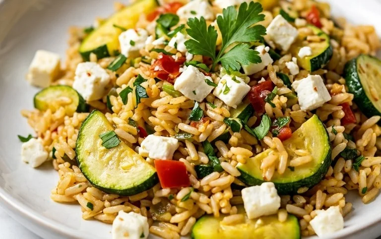 Zucchini-Reis-Pfanne mit Feta