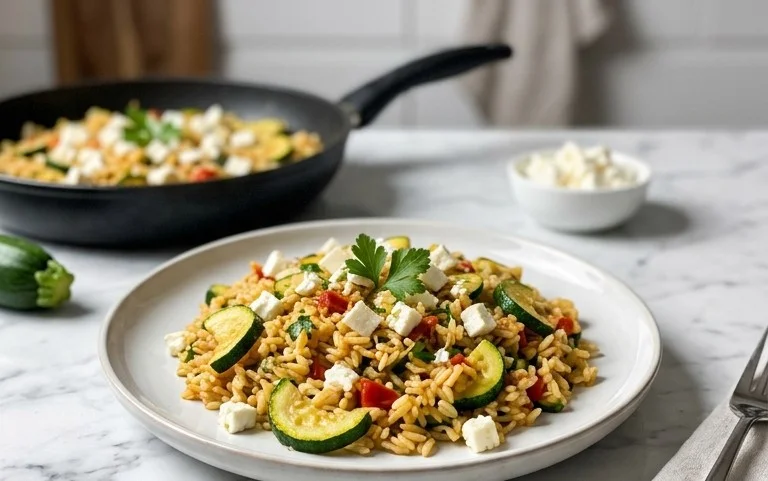 Zucchini-Reis-Pfanne mit Feta
