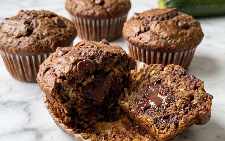 Healthy & Moist Chocolate Zucchini Muffins