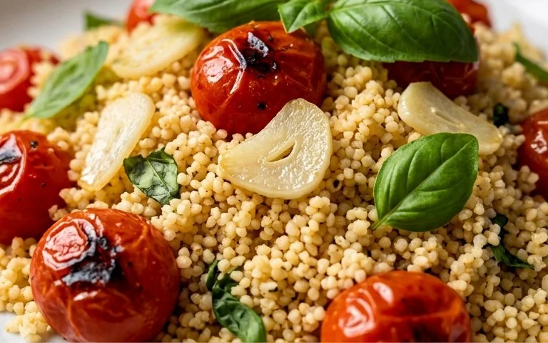 Healthy One-Pan Couscous With Garlic, Tomatoes And Basil