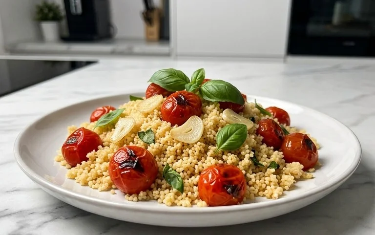 Healthy One-Pan Couscous With Garlic, Tomatoes And Basil