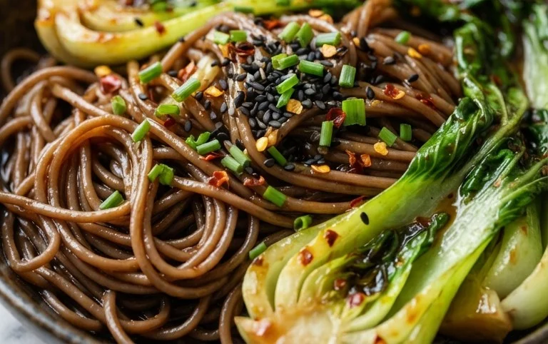 Spicy Garlic Soba Noodles with Bok Choy