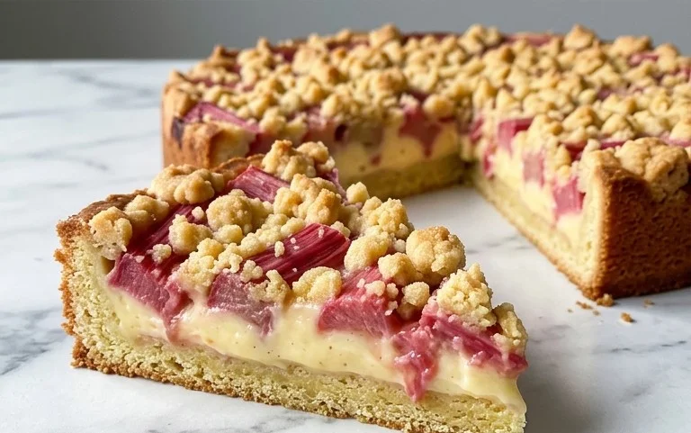 Rhabarberkuchen mit Pudding und Streuseln – wie von Oma