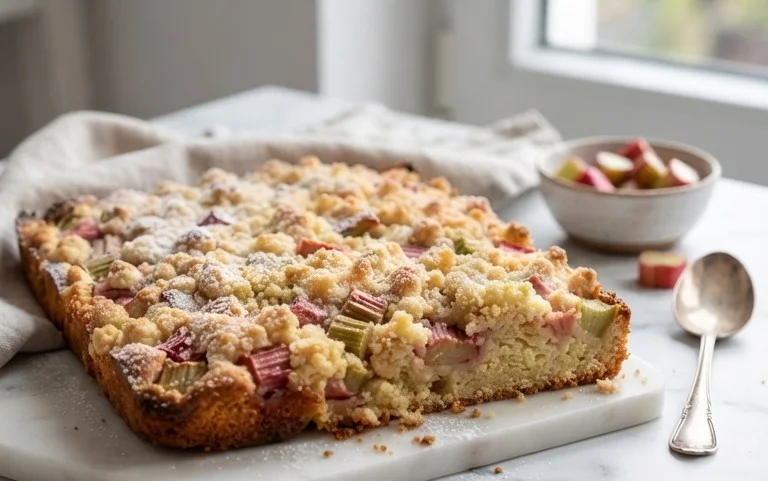 Rhabarberkuchen mit Streusel – Rezept für Eilige