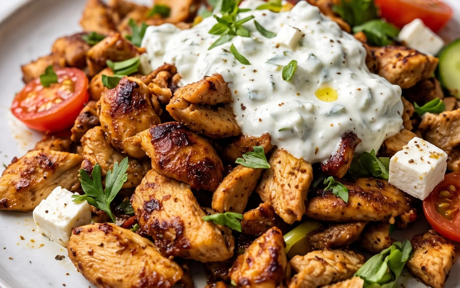 Mediterranes Hähnchen-Gyros mit Feta-Tzatziki genießen!