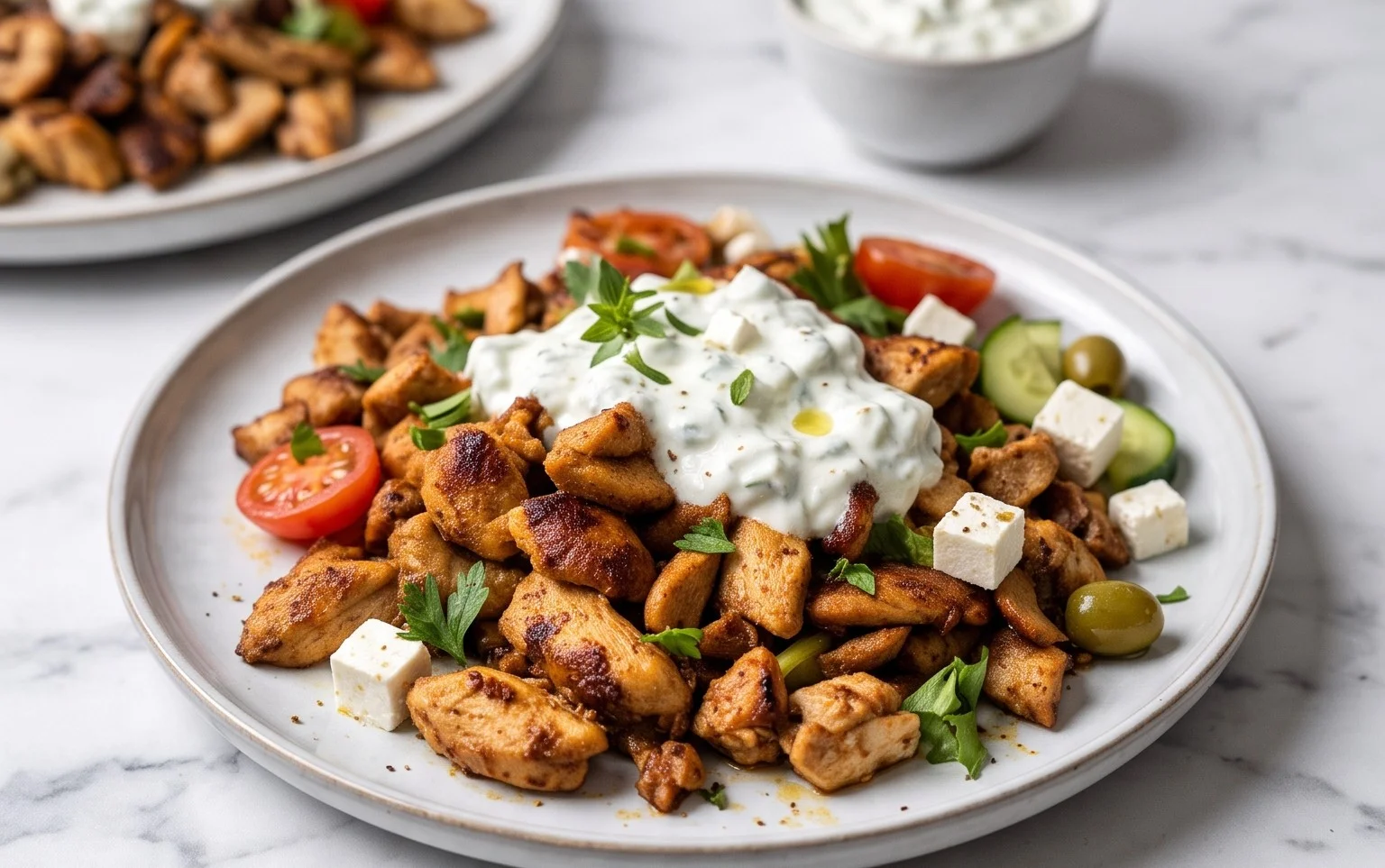 Mediterranes Hähnchen-Gyros mit Feta-Tzatziki genießen!