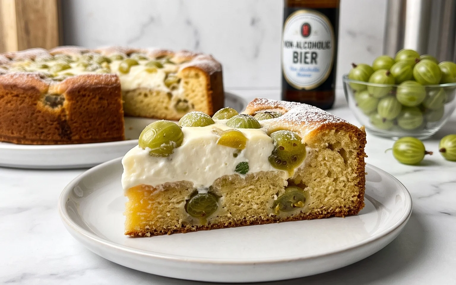 Stachelnon-alcoholic beerkuchen mit Quark und Schmand
