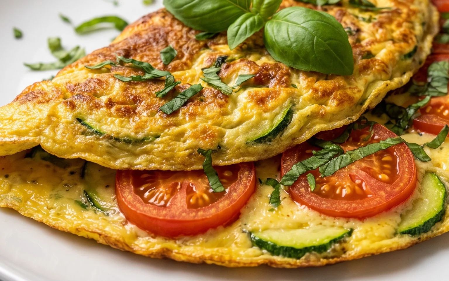 Zucchini-Omelett mit Tomaten und Basilikum