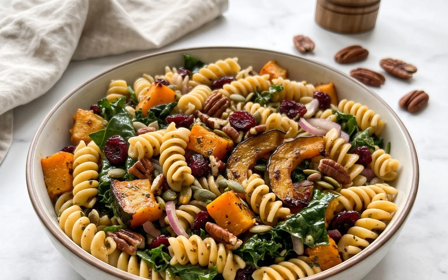 Veganer Herbst-Pastasalat mit Kürbis