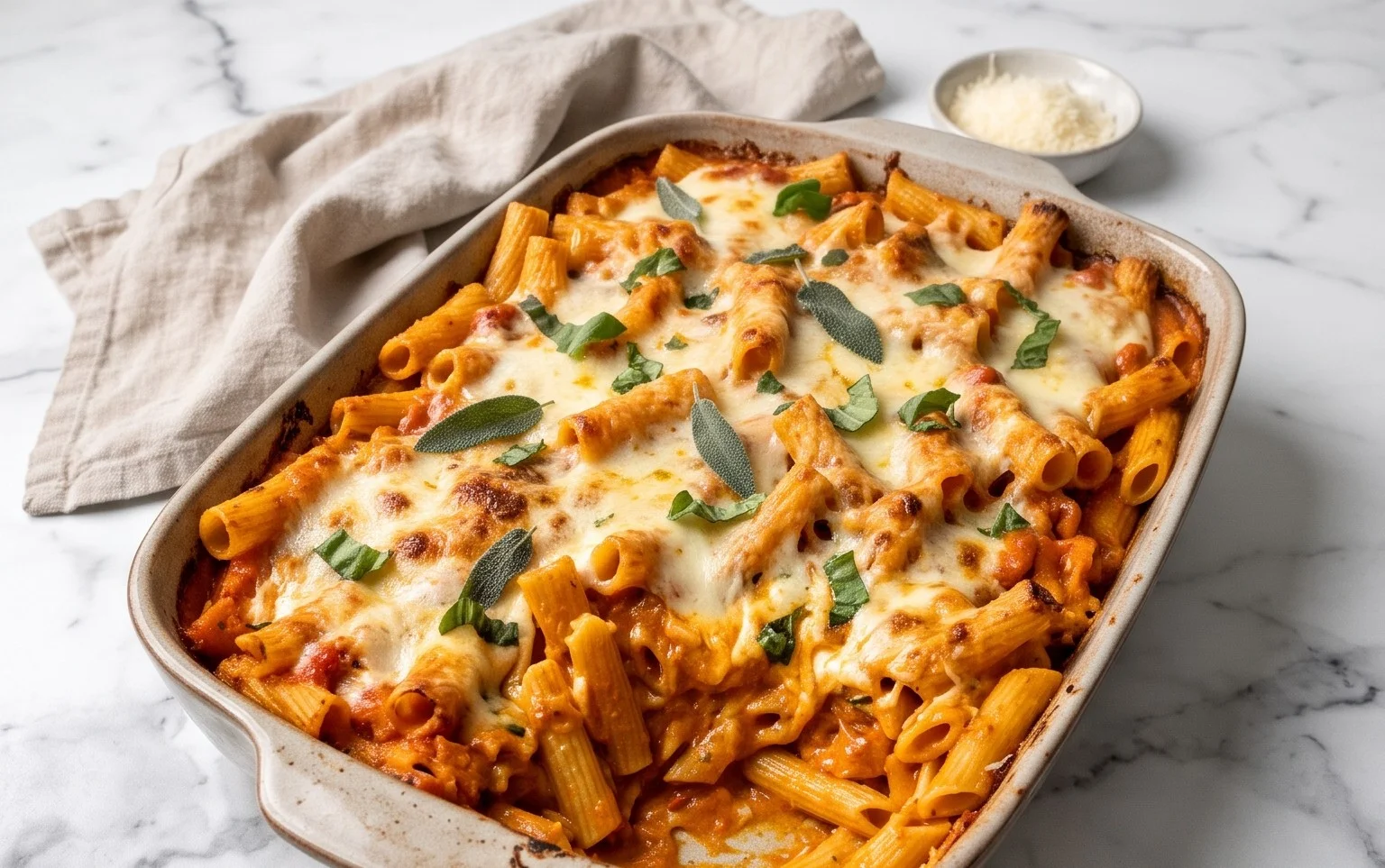 Pasta Bake mit Kürbis-Tomaten-Sauce: Cremig & Herzhaft