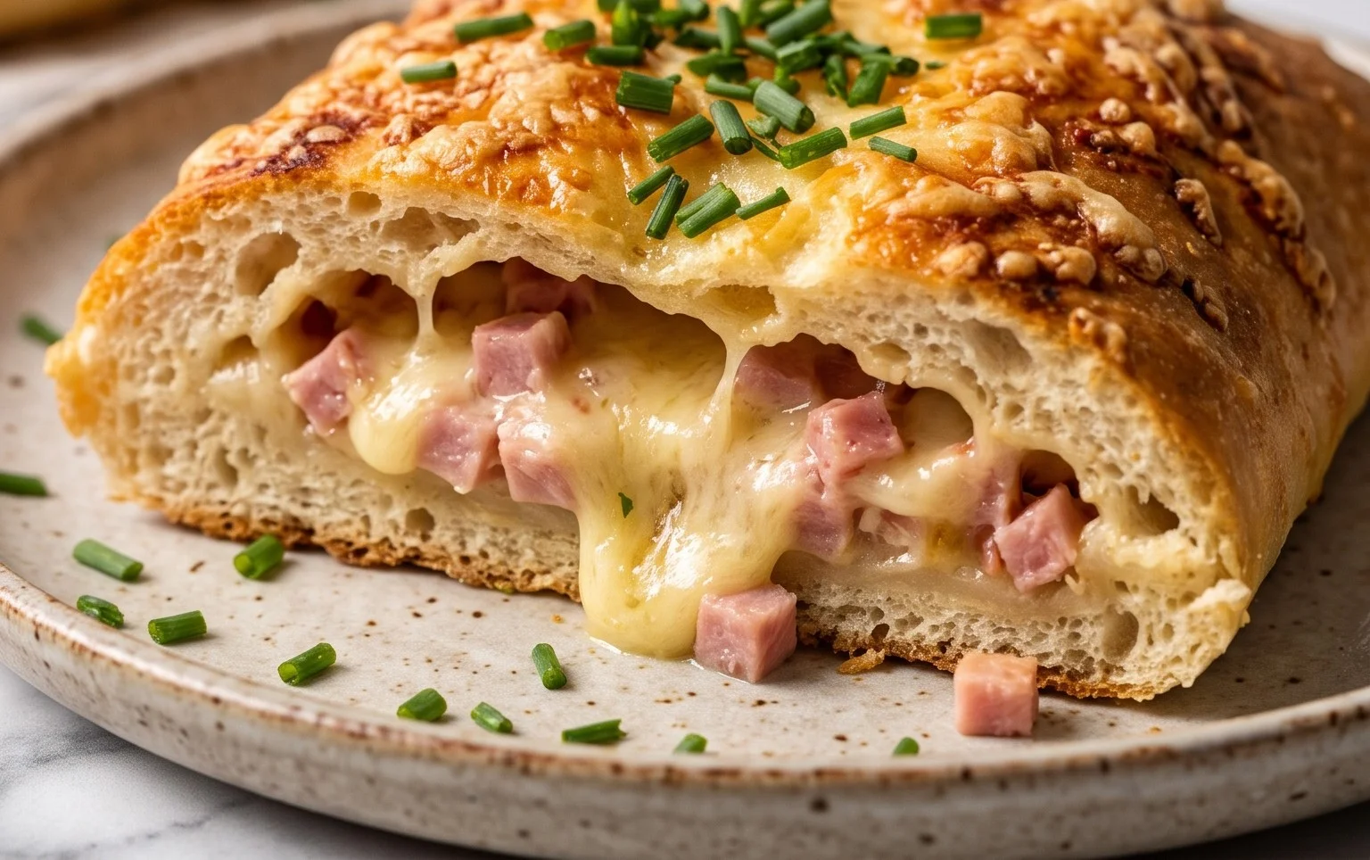 Handbrot mit Schinken und Käse