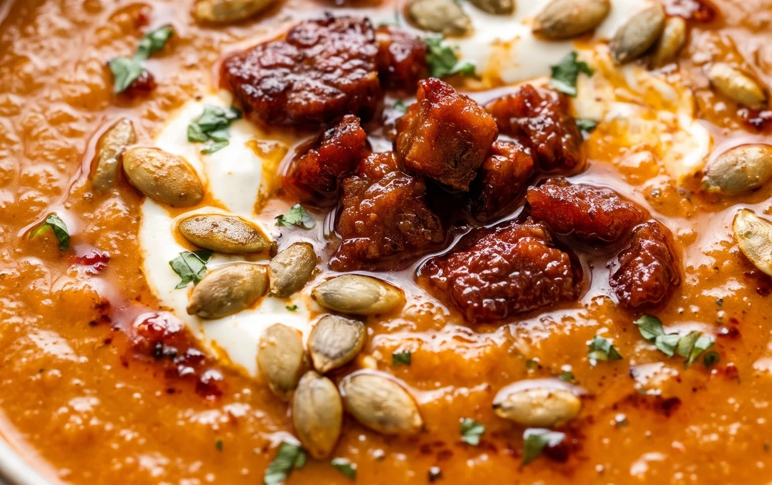 Spicy beef chorizo pumpkin soup